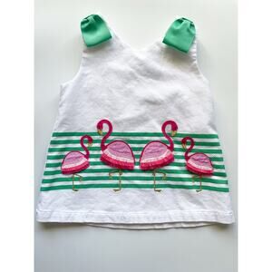 Girl's Crown & Ivy White and Green Preppy Flamingo Tank Top Size 5T